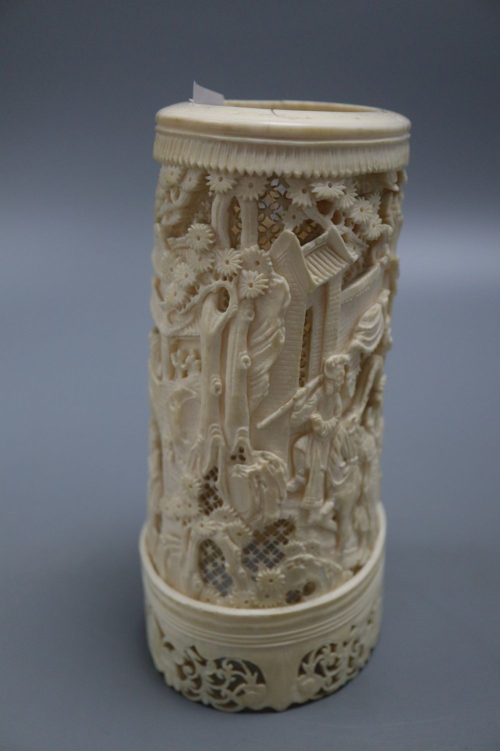 A pierced ivory brush pot, height 18cm